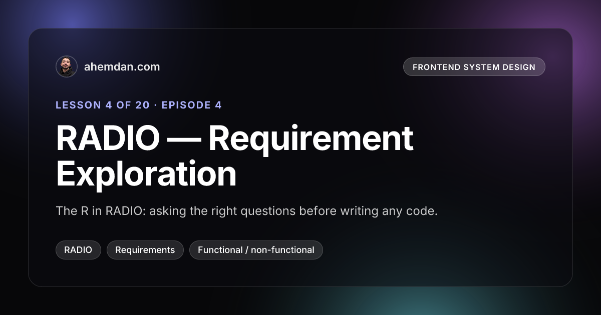 RADIO — Requirement Exploration · Frontend System Design · Abdallah Hemdan